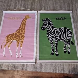 Pottery Barn Kids Pink and Green Animal Wall Art